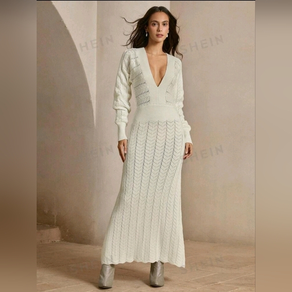 Ivory Knit Full Length Dress - Picture 7 of 8